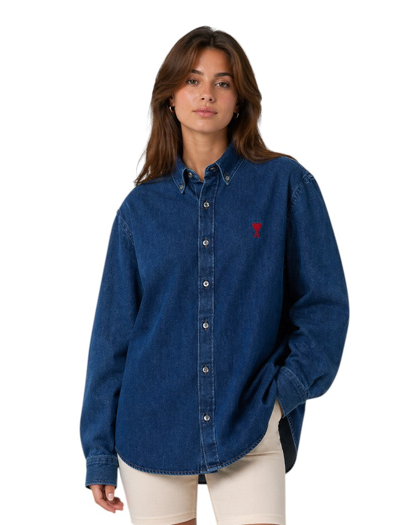 AMI Paris Ami De Coeur Denim Shirt Dark Blue