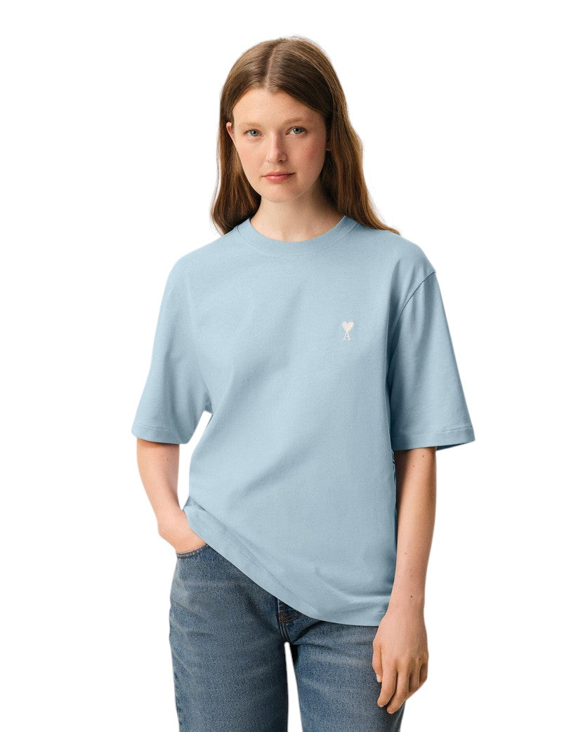 AMI Paris Ami De Coeur White Heart T-Shirt Light Blue