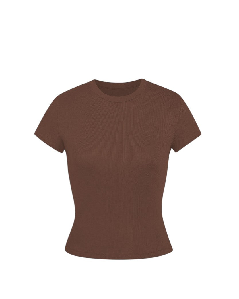 Skims Cotton Rib T-Shirt Cocoa