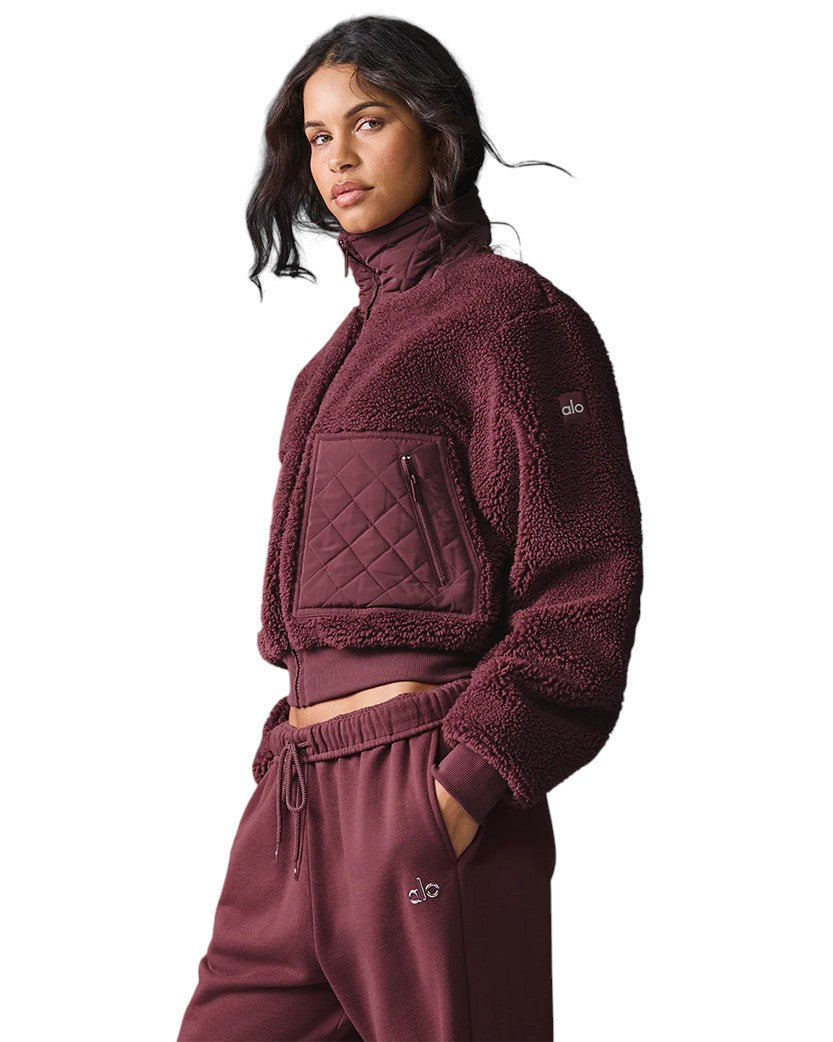 Alo Yoga Sherpa Edge Bomber Burgundy Truffle