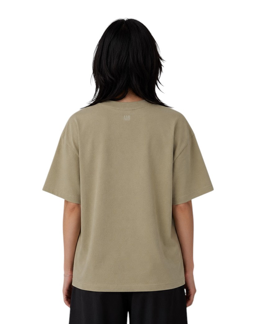 AMI Paris Ami De Coeur Embossed Heart T-Shirt Khaki