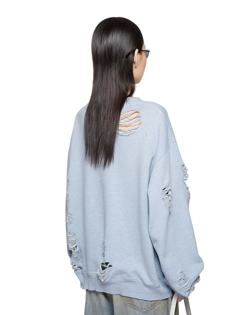 Acne Studios Distressed Logo Print Sweatshirt Blue Melange
