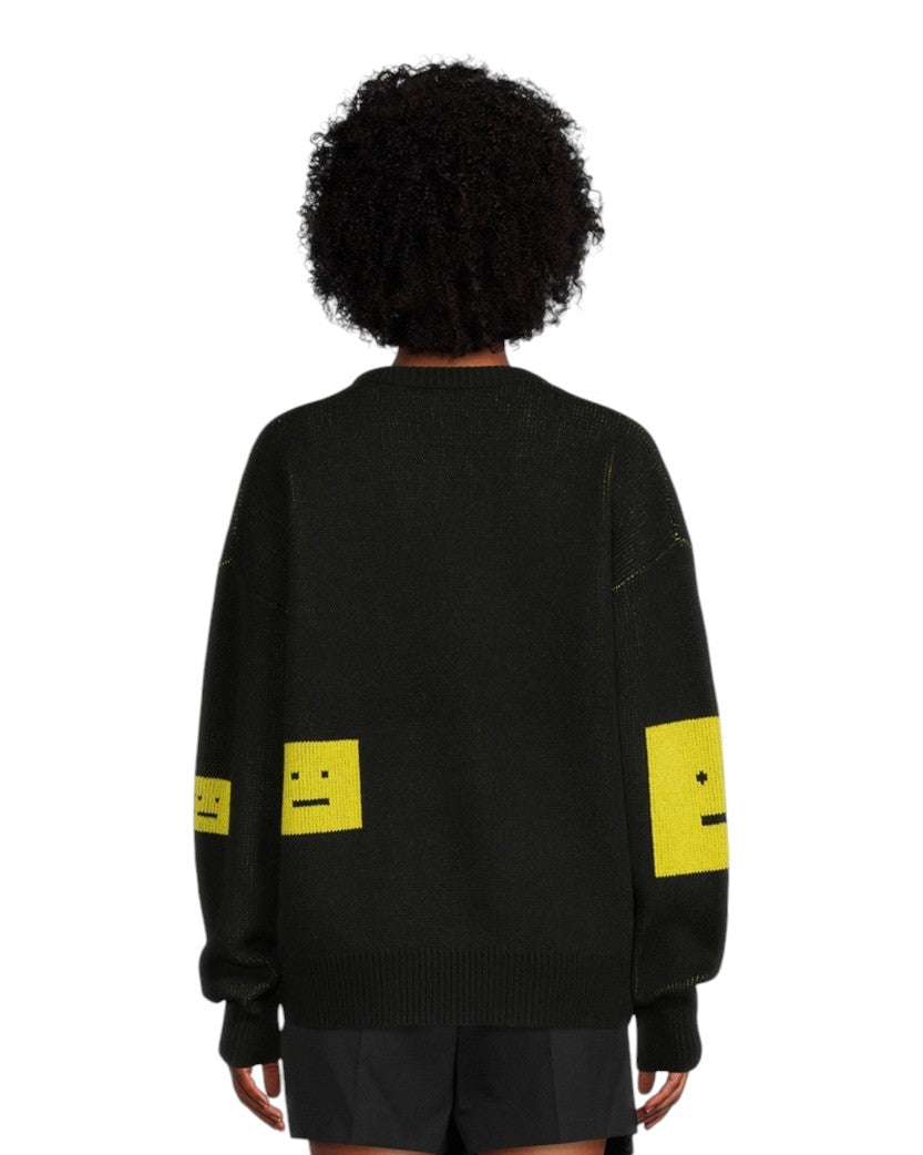 Acne Studios Animation Pop Face Crewneck Sweater Black Yellow