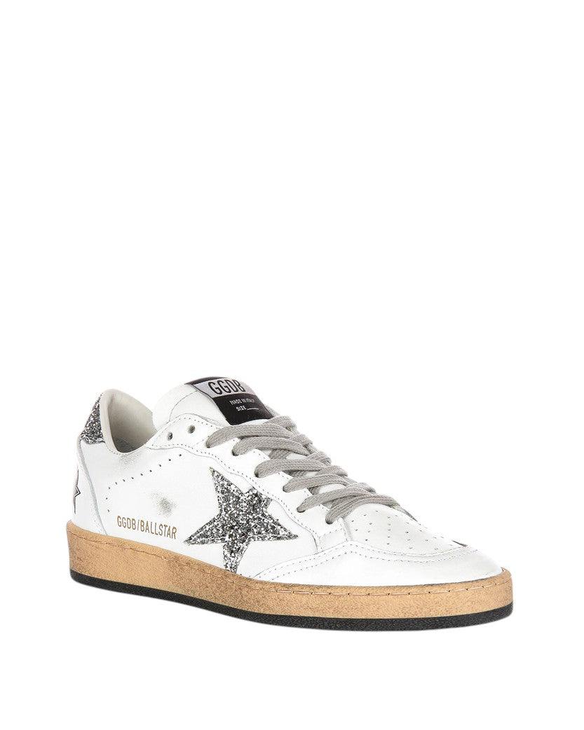 Golden Goose Ball Star in Nappa with White Star and Glitter Heel Tab