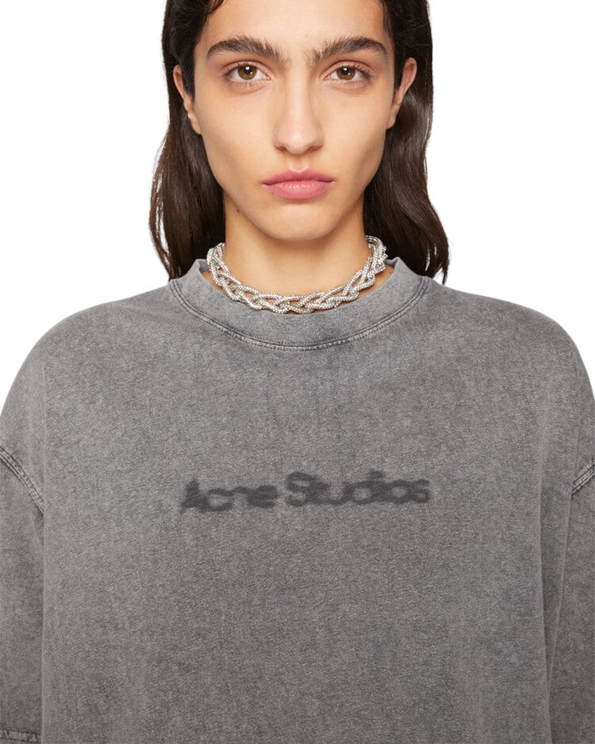 Футболка Acne Studios Blurred Logo T-Shirt Faded Grey | SSTORIES