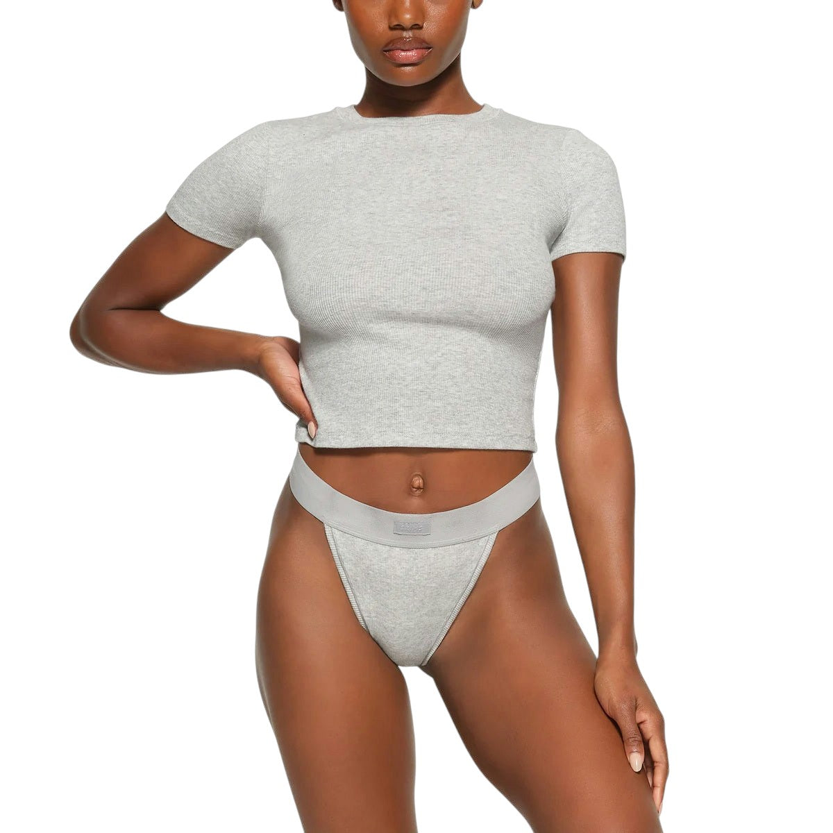 Skims Cotton Rib T-Shirt Light Heather Grey