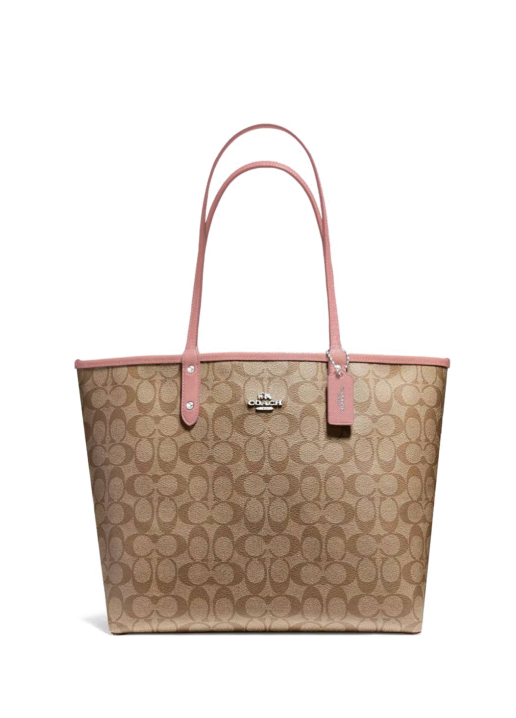 Coach City Tote In Signature Canvas Light Brown/Pink