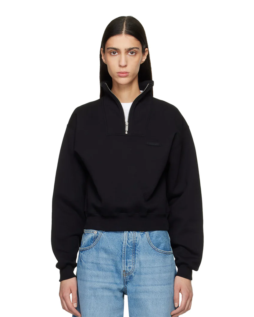 Jacquemus Gros Grain Zipped-Rollneck Sweatshirt Black