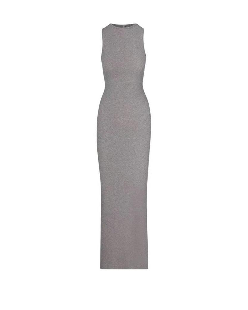 Skims Smooth Layers Long Boat Neck Dress Heather Grey