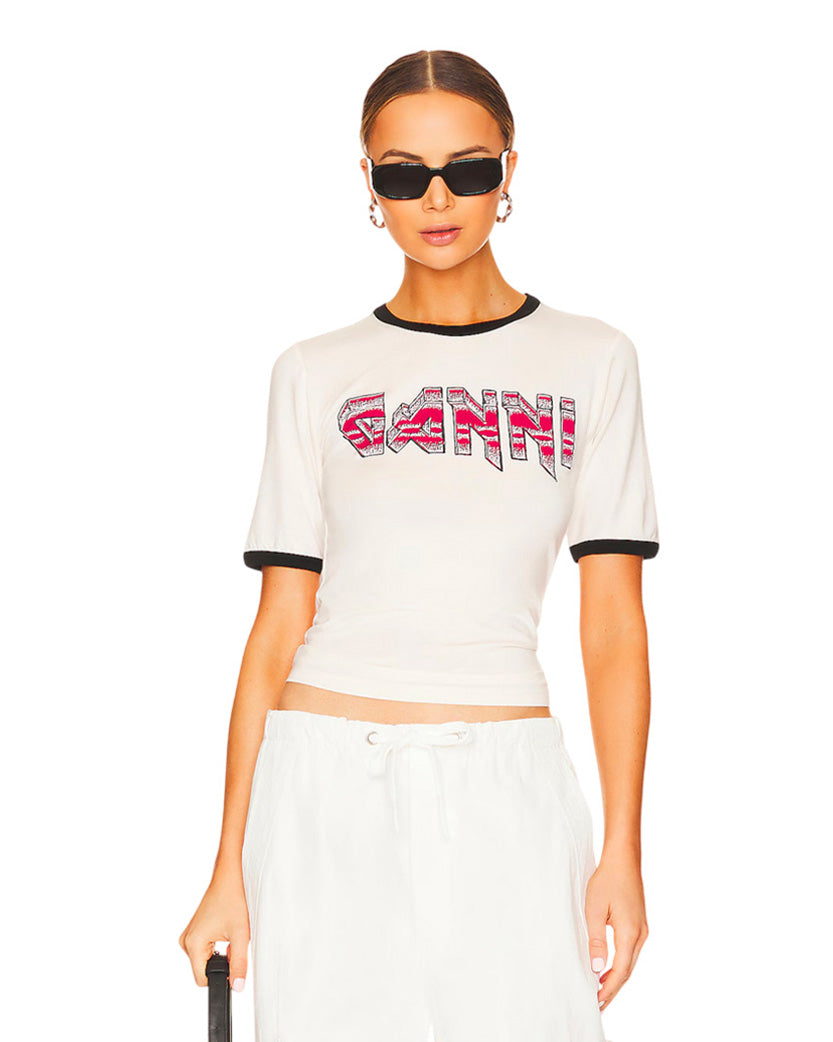 GANNI Fitted T-Shirt Egret