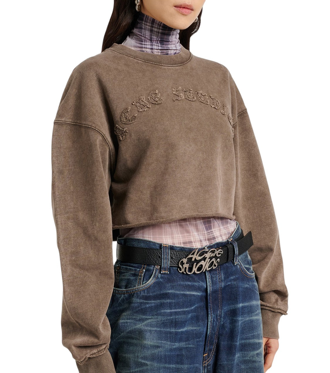 Acne Studios Logo Cropped Cotton Jersey Sweatshirt Brown