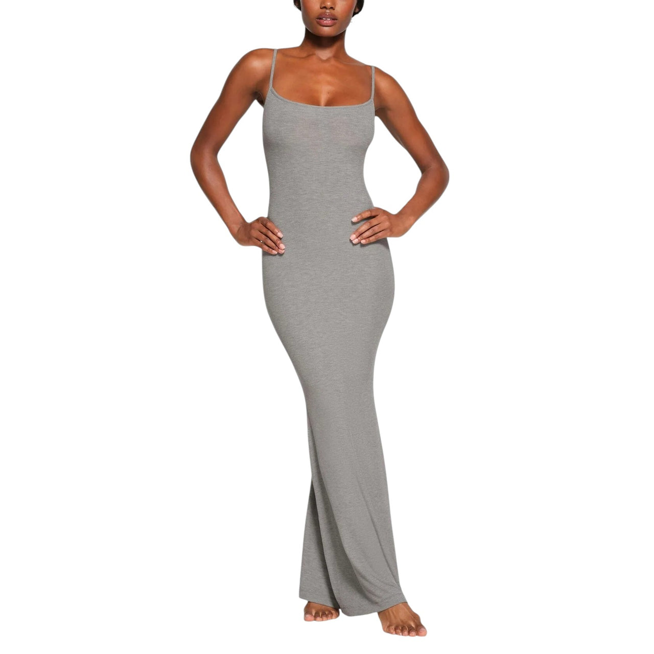Skims Soft Lounge Long Slip Dress Heather Grey
