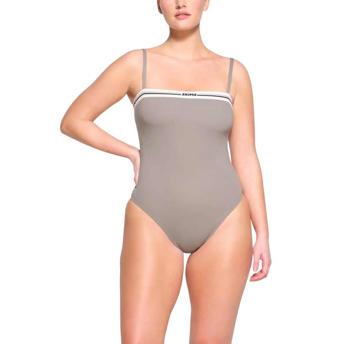 Skims Fits Everybody Logo Straight Neck Bodysuit Smoke