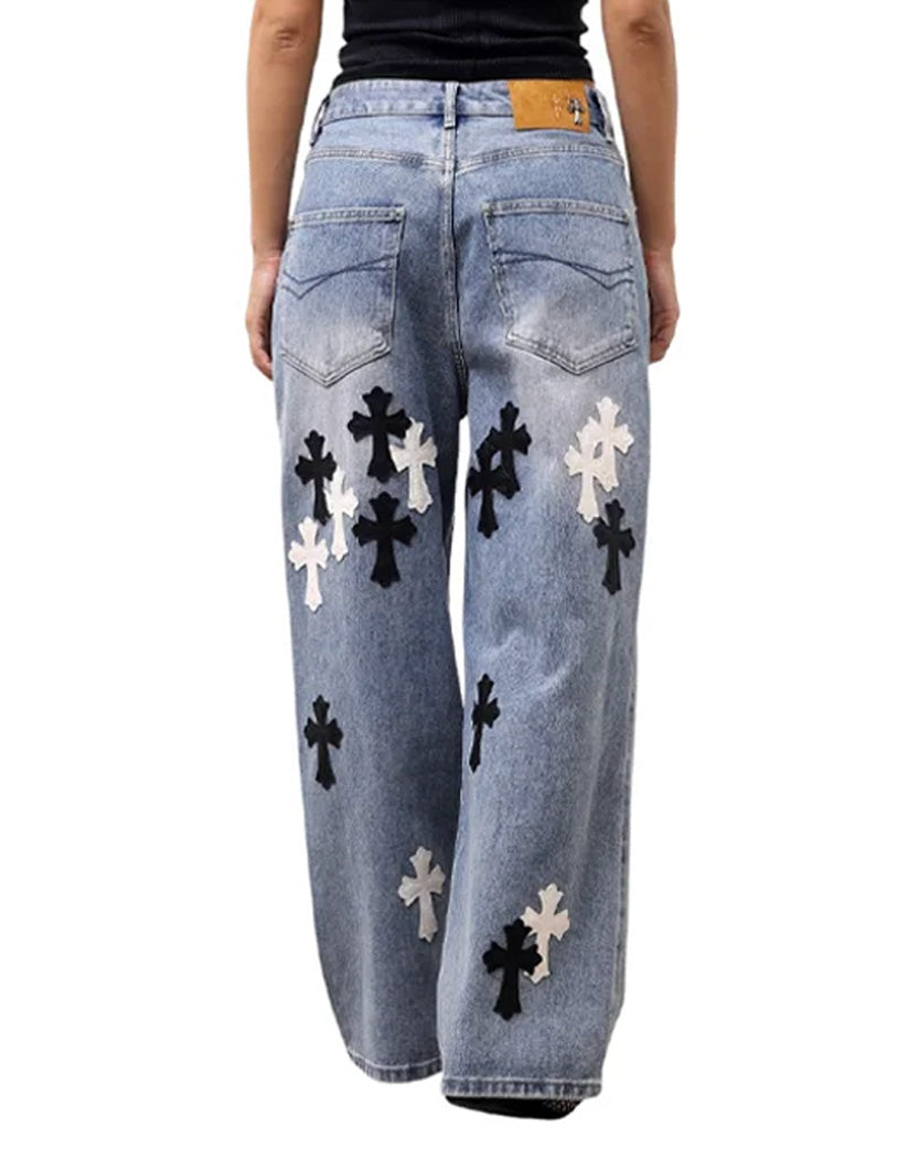 Джинси Chrome Hearts Jeans with White and Black Leather Cross