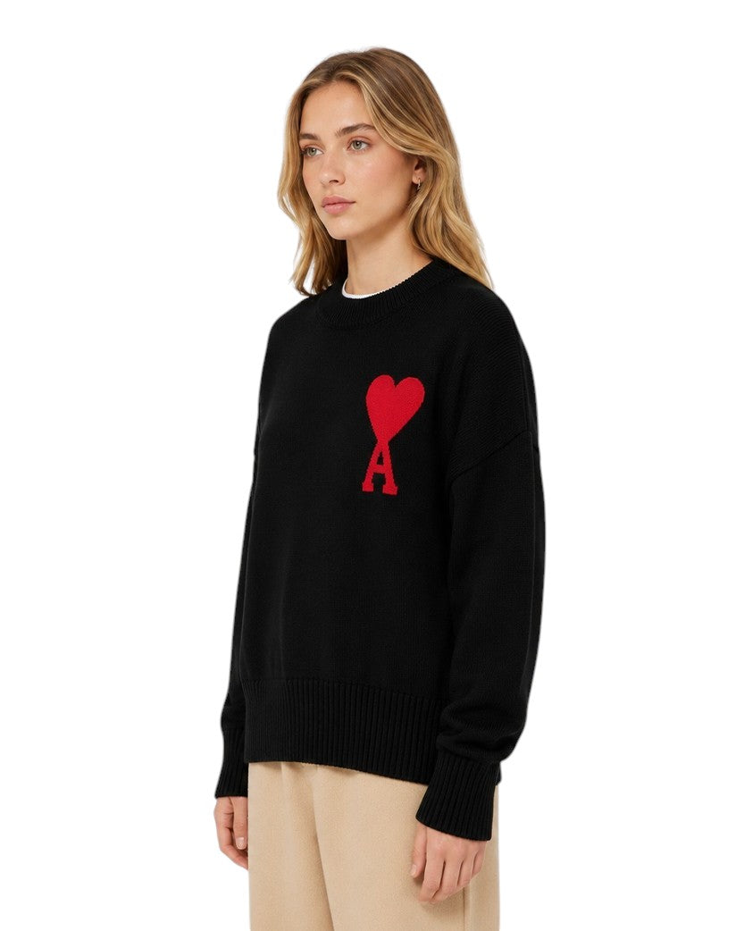 AMI Paris Ami De Coeur Oversize Sweater Black Red Heart — SSTORIES