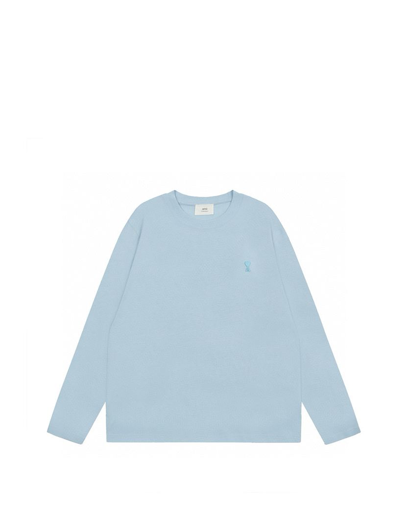 AMI Paris Ami De Coeur Tonal Small Heart Long Sleeve Light Blue