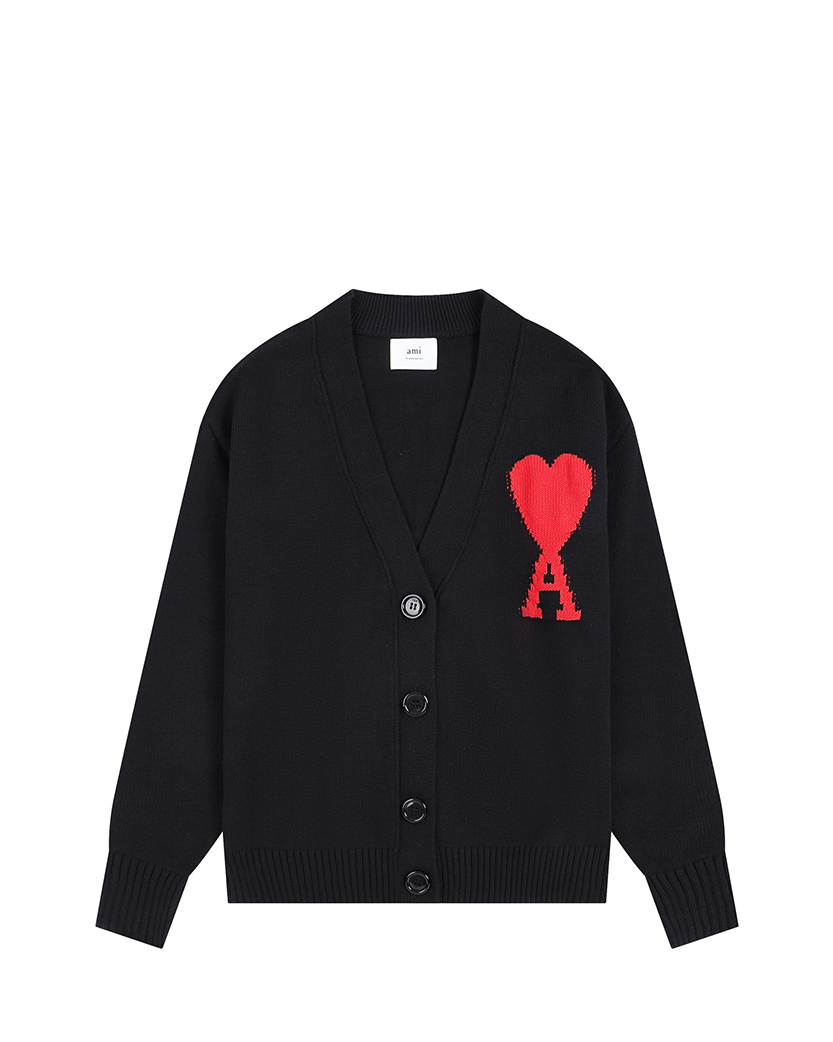 AMI Paris Ami de Coeur Cardigan Black