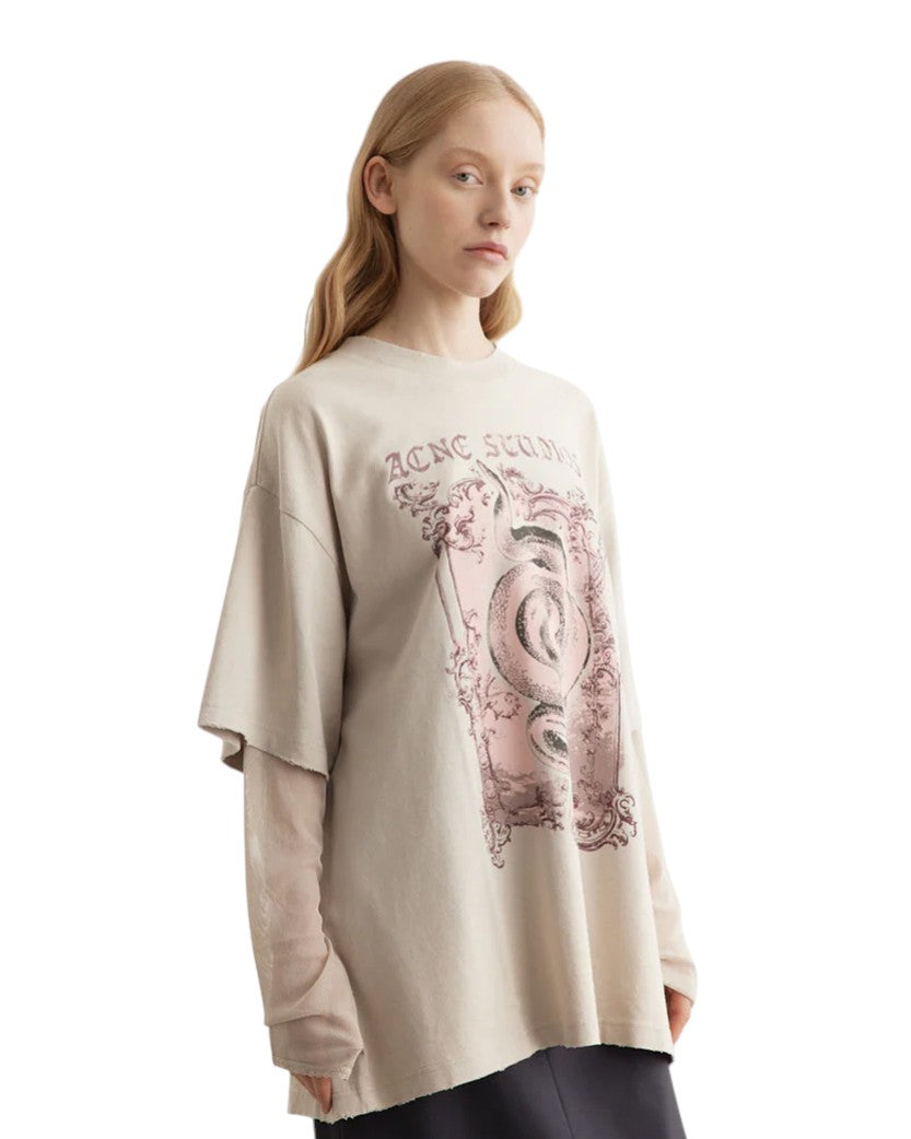 Acne Studios Layered Print T-Shirt Faded Grey