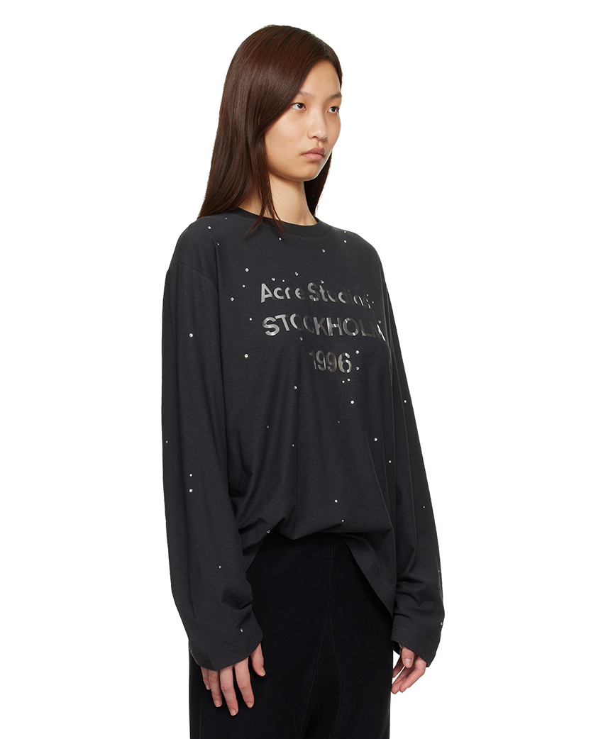 Acne Studios Rhinestone Logo Long Sleeve Black