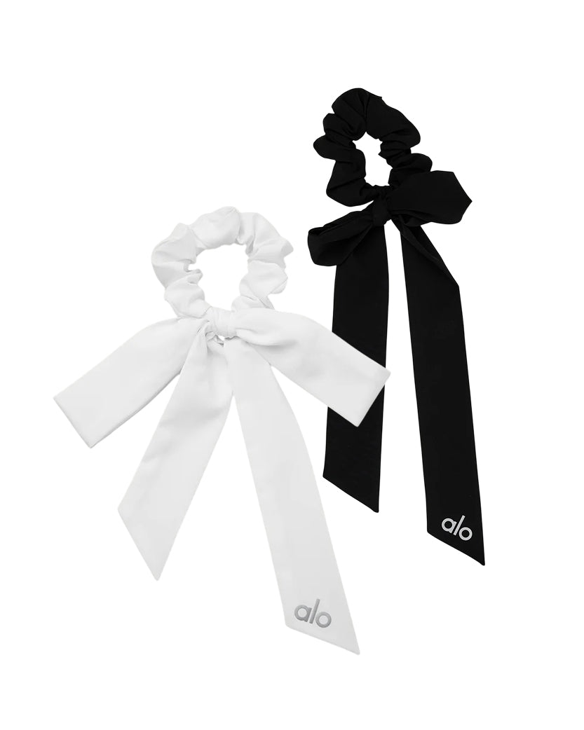 Alo Yoga Love Knots Tie Scrunchie 2-Pack Black/White