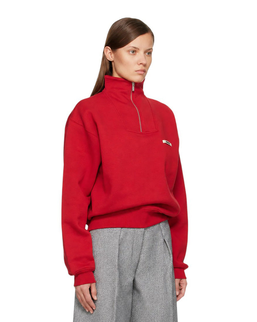 Jacquemus Gros Grain Zipped-Rollneck Sweatshirt Red