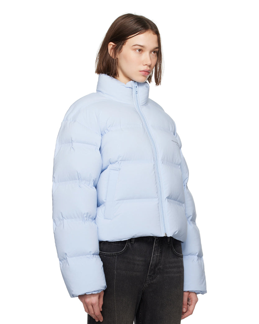 Alexander Wang Cropped Puffer Coat With Reflective Logo Light Blue
