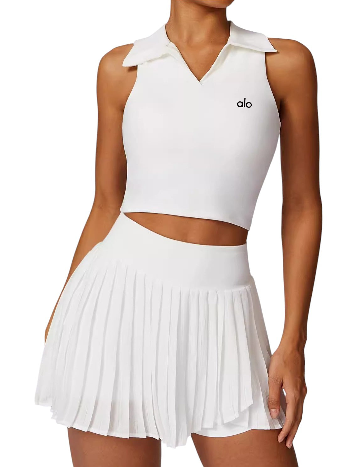 Alo Yoga Sleeveless Polo Crop Top White