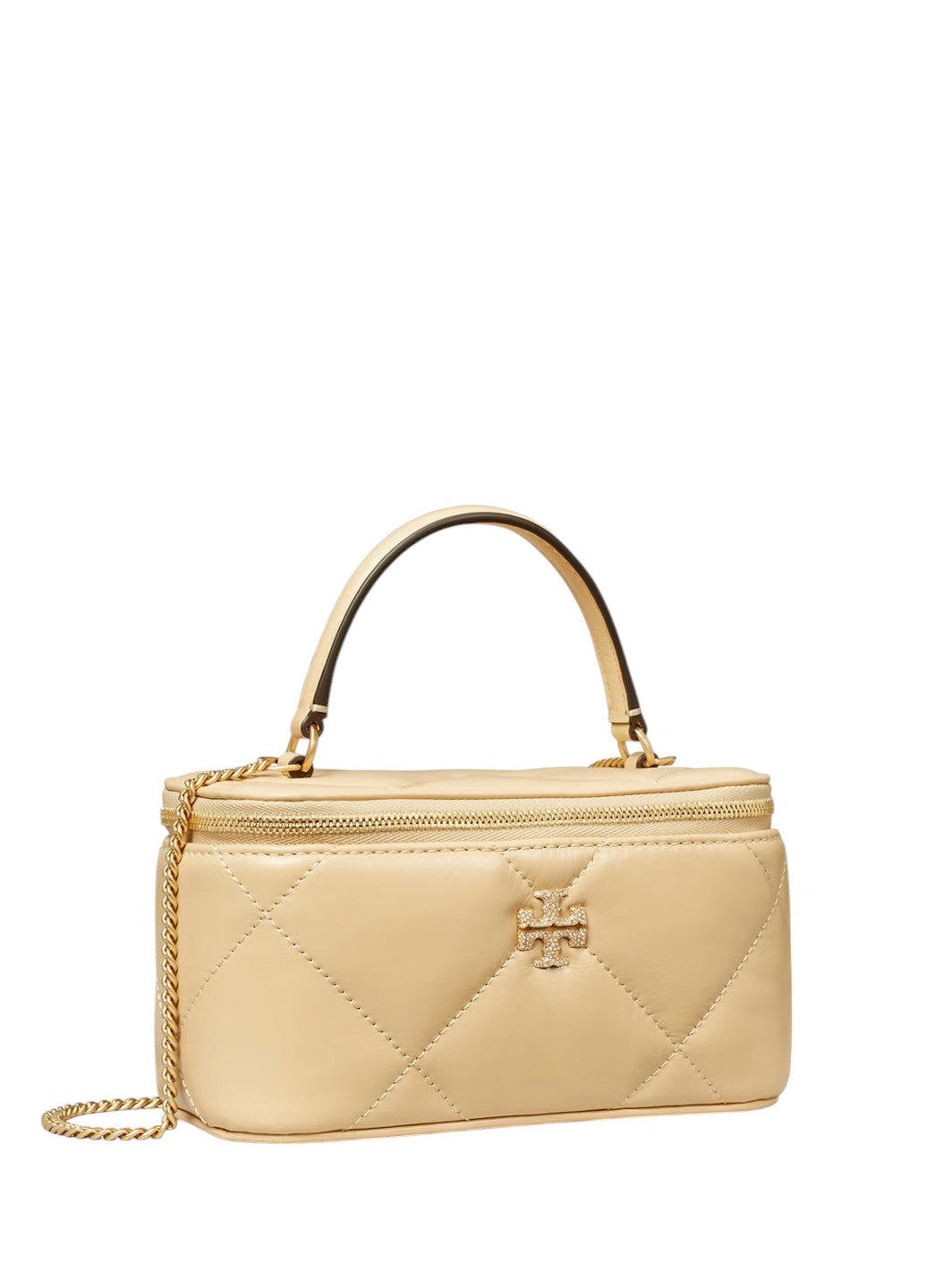 Tory Burch Kira Diamond Quilt Pave Logo Vanity Case Vanilla
