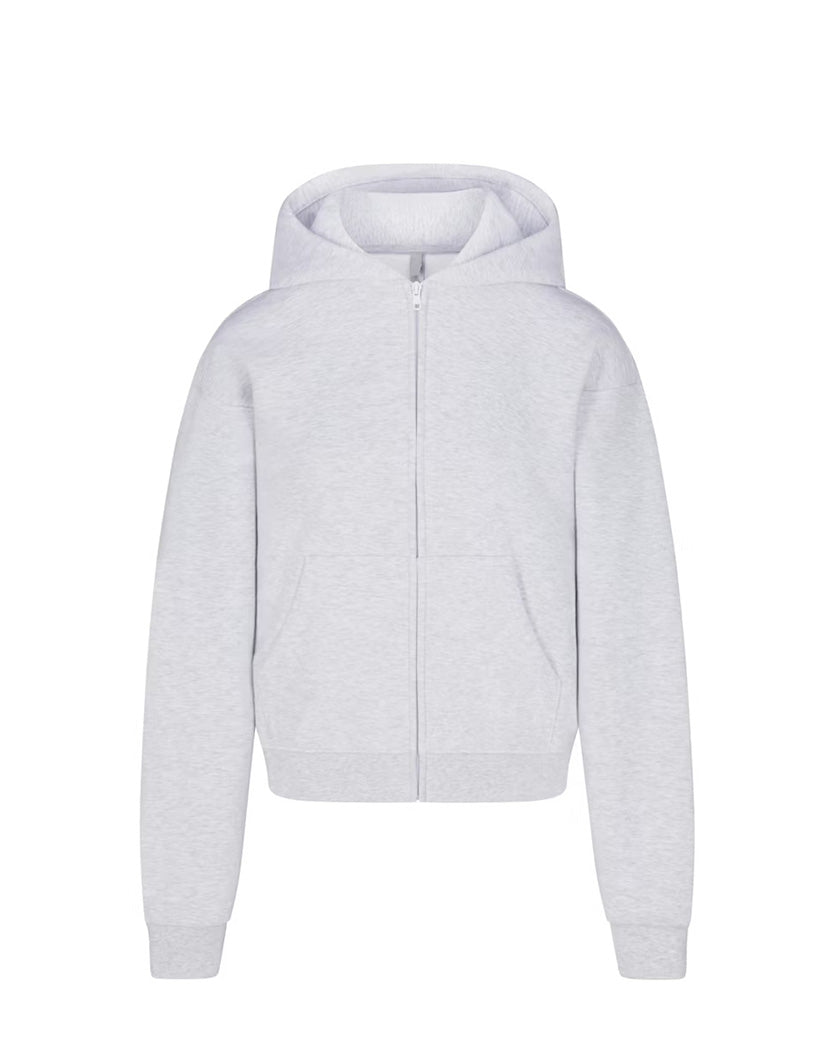 Skims Cotton Fleece Classic Zip Up Hoodie Light Heather Grey