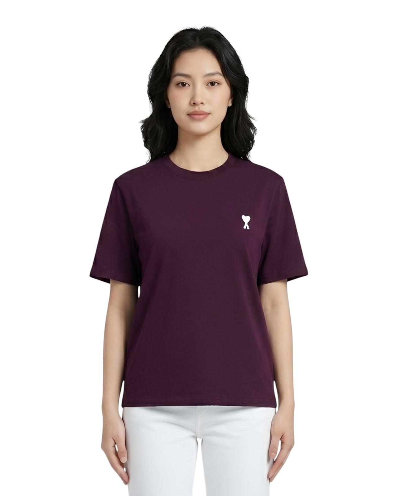 AMI Paris Ami De Coeur White Heart T-Shirt Plum
