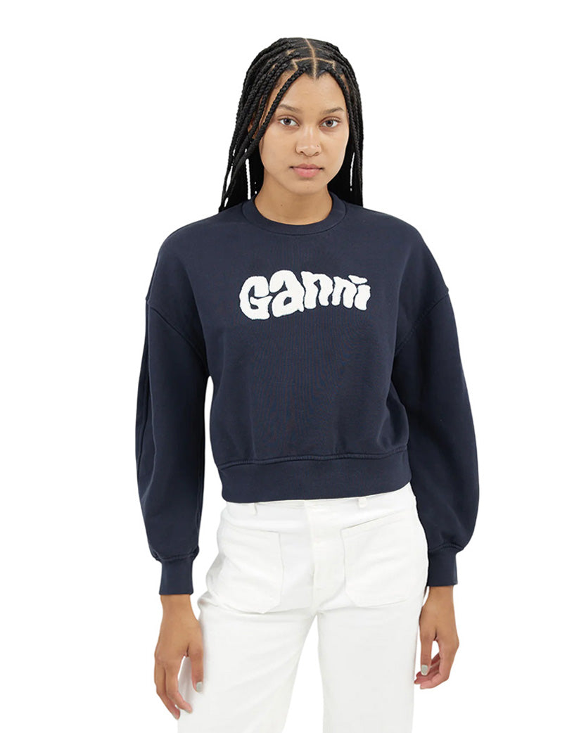 GANNI Logo-Detailed Crewneck Sweatshirt Navy