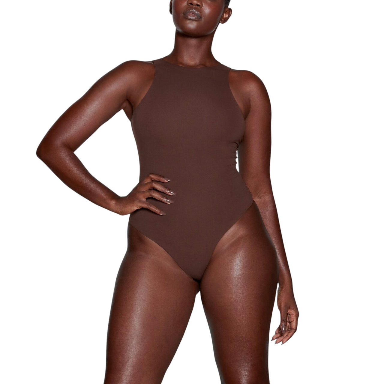 Skims Fits Everybody High Neck Bodysuit Cocoa