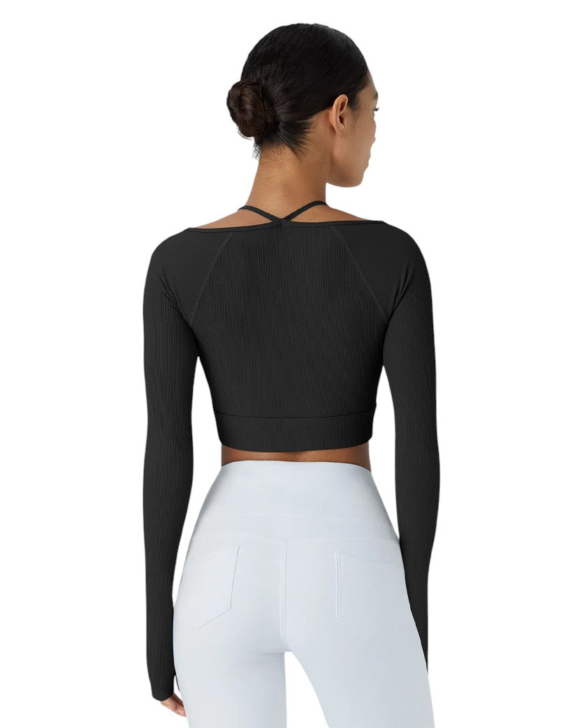 Лонгслів Alo Yoga Ribbed Top Long Sleeve Black | SSTORIES