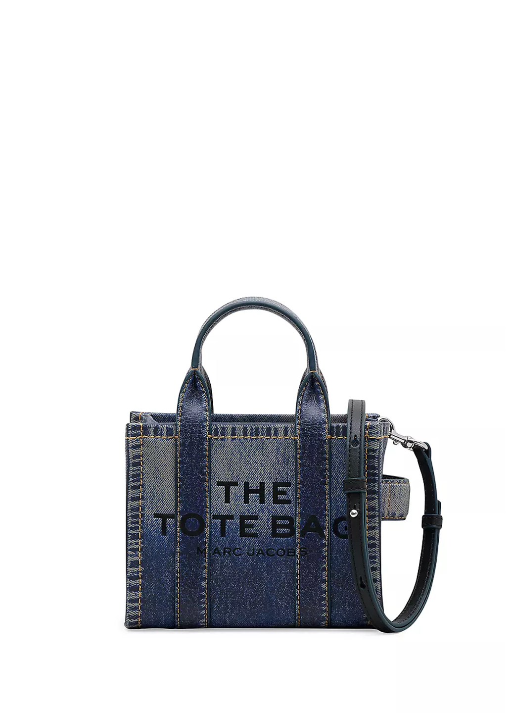 Marc Jacobs Denim Printed Leather Micro Tote Bag Blue