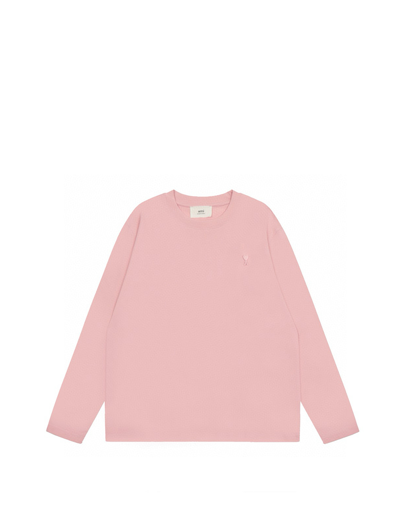 AMI Paris Ami De Coeur Tonal Small Heart Long Sleeve Light Pink