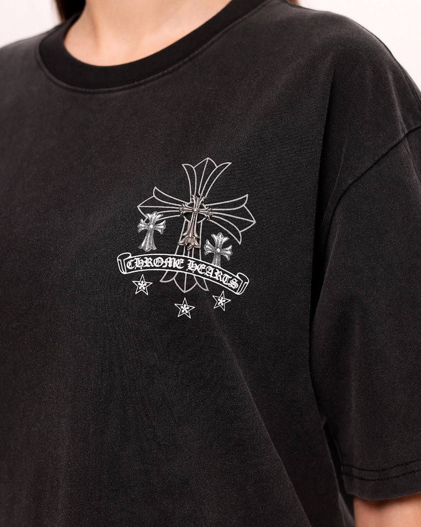 CHROME HEARTS ヴィンテージブラック Tシャツ Футболка Chrome Hearts T-Shirt Washed Black CH105-WBK | SSTORIES