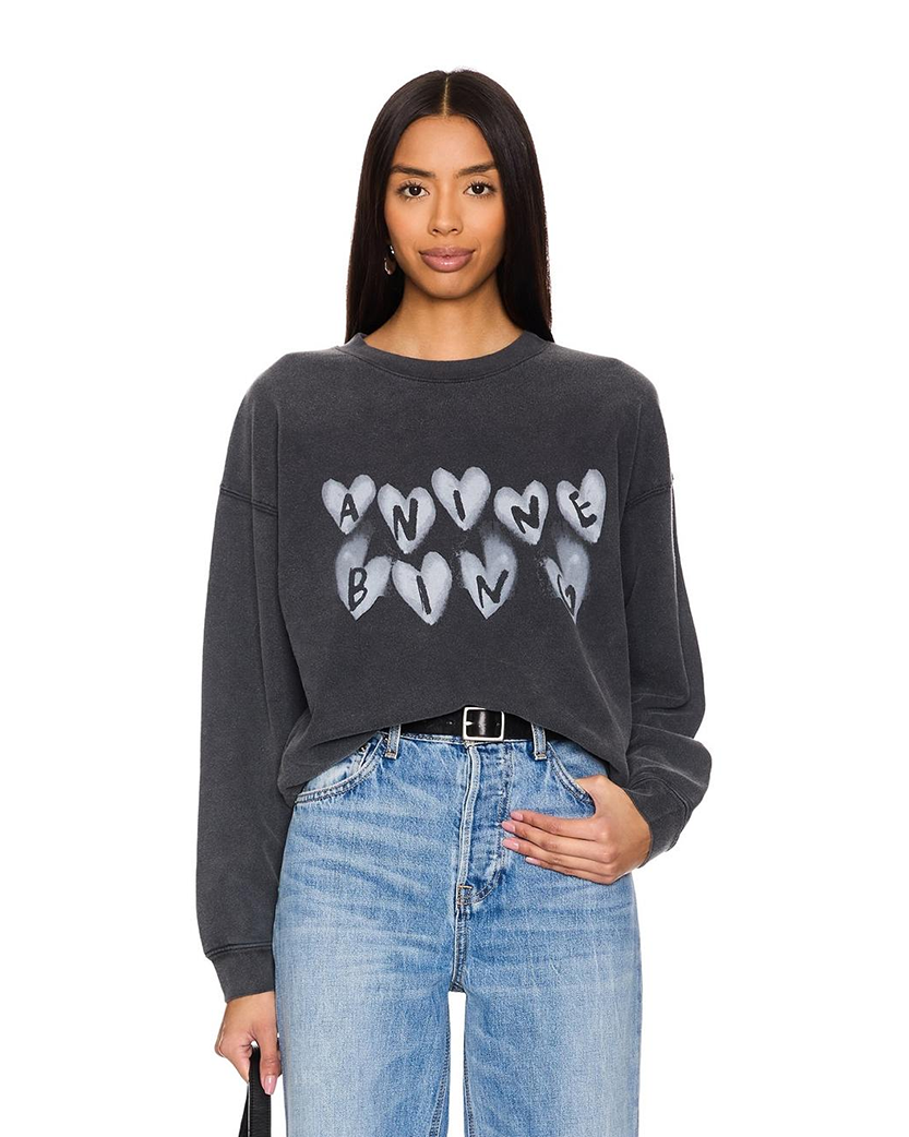 Anine Bing Spencer Hearts Sweatshirt Grey
