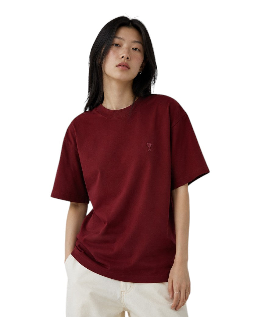 AMI Paris Ami De Coeur Tonal Small Heart T-Shirt Burgundy