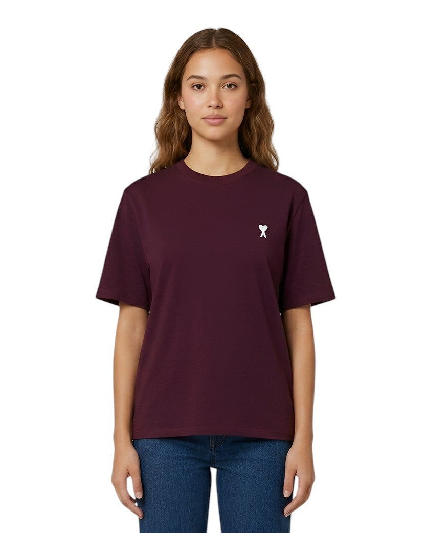 AMI Paris Ami De Coeur White Heart T-Shirt Burgundy