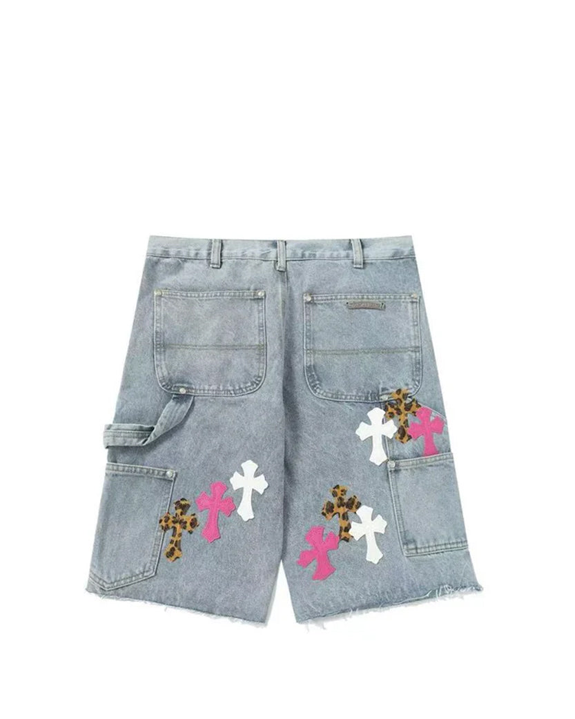 Шорти Chrome Hearts Denim Shorts with White and Pink Cross Light