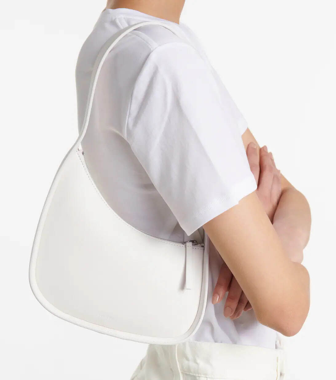 The Row Half Moon Leather Shoulder Bag White