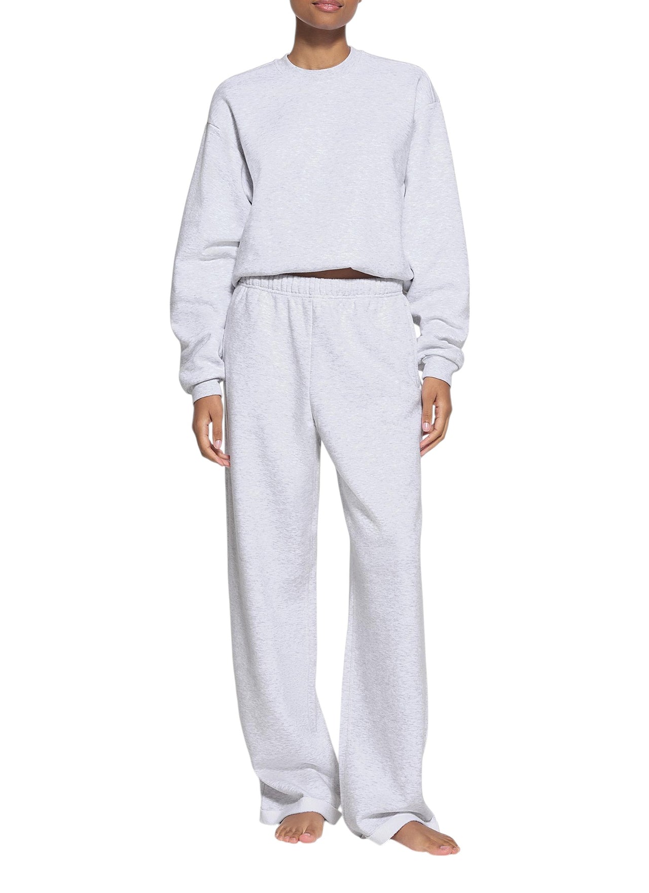 Skims Cotton Fleece Straight Leg Pant Light Heather Grey