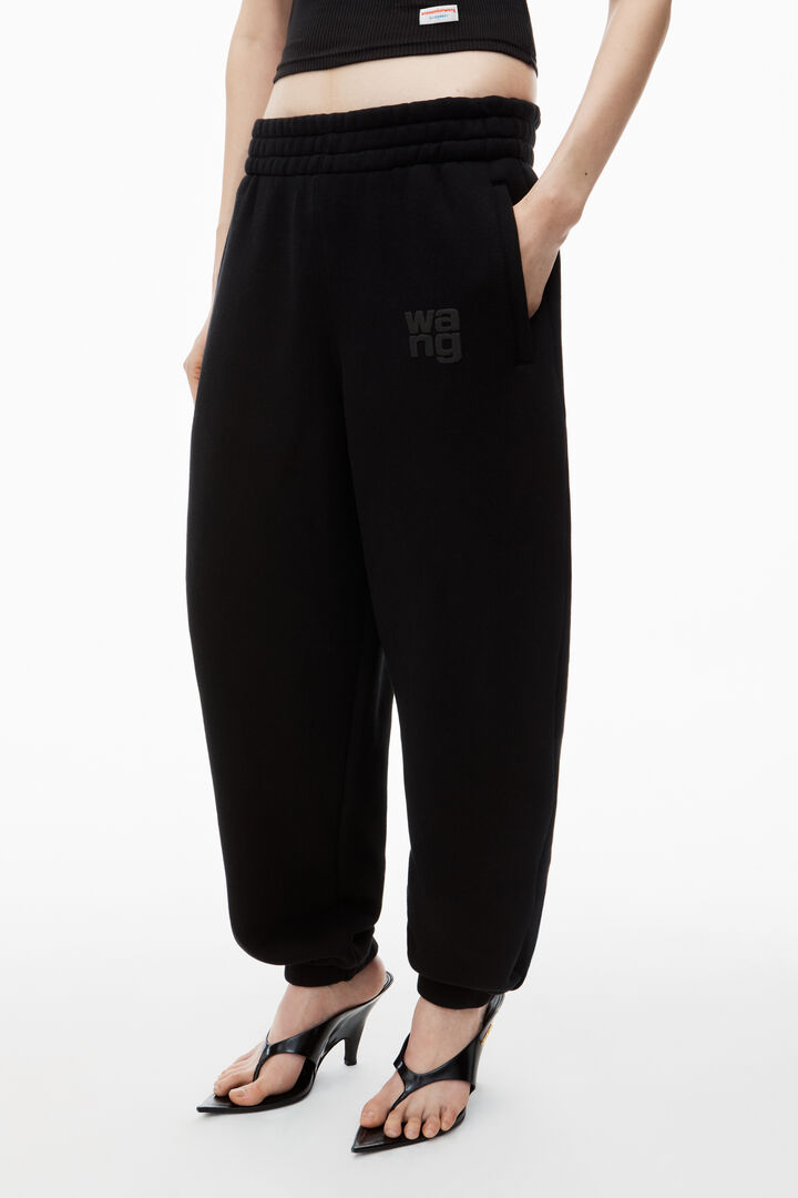 Alexander Wang Puff Logo Sweatpant In Structured Terry Black