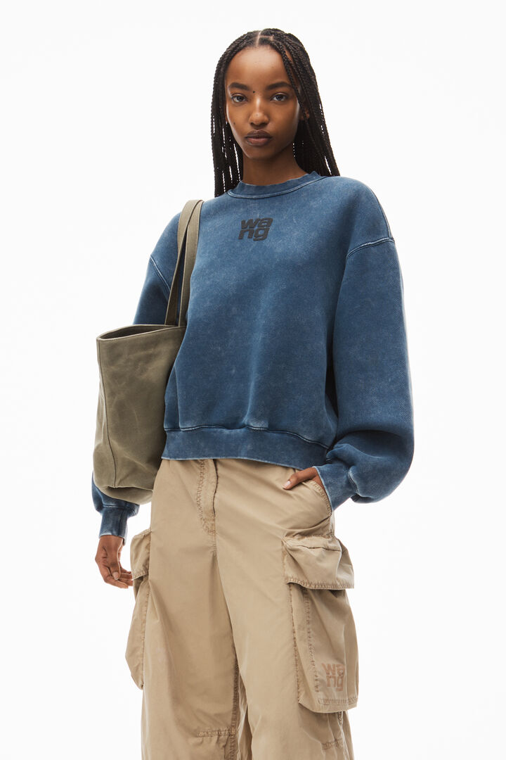 Alexander Wang Puff Logo Sweatshirt In Structured Terry Faded Blue