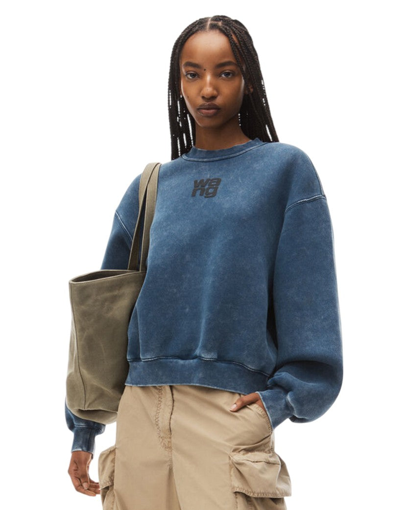 Alexander Wang Puff Logo Sweatshirt In Structured Terry Faded Blue