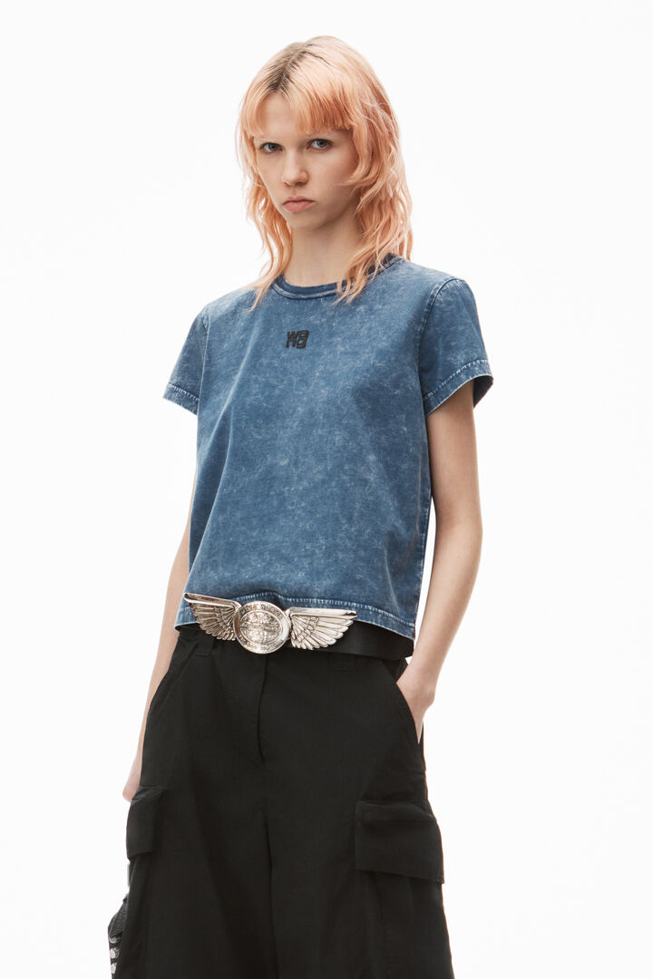 Alexander Wang Puff Logo Shrunken Tee In Cotton Jersey Faded Blue
