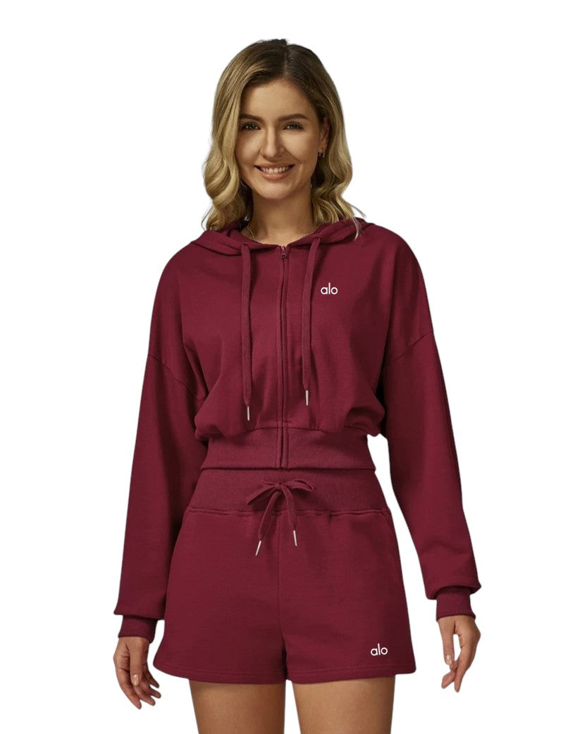 Alo Yoga Serenity Cropped Zip Hoodie Red EWK20301-RD