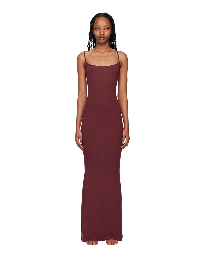Skims Soft Lounge Long Slip Dress Wine
