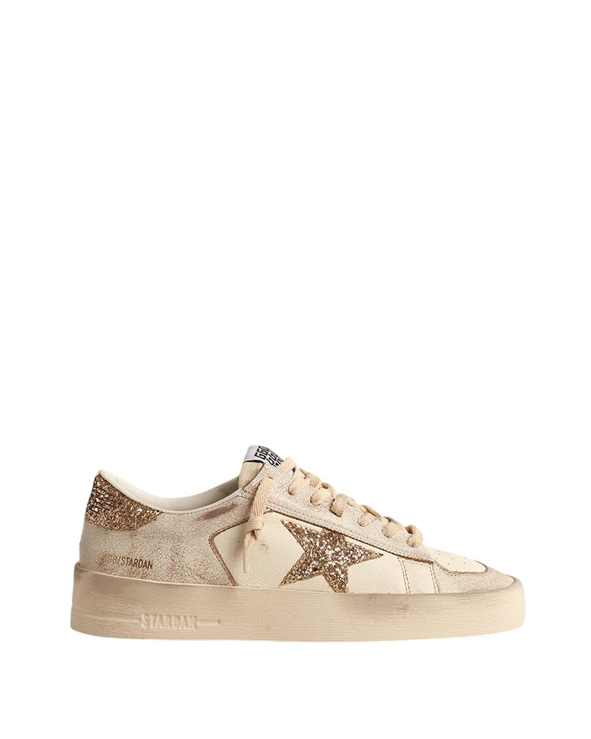 Golden Goose Stardan in Ecru Nappa Leather with Gold Glitter Star
