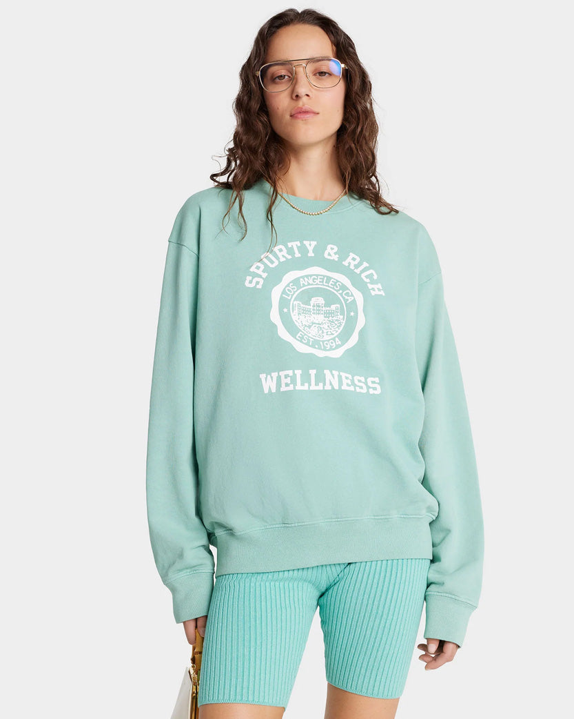 Sporty & Rich Emblem Crewneck Aquamarine/White